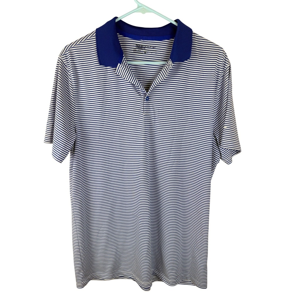 Nike Golf Mens Dri-FIT Striped Polo Shirt Blue White Standard Fit‎ Medium M